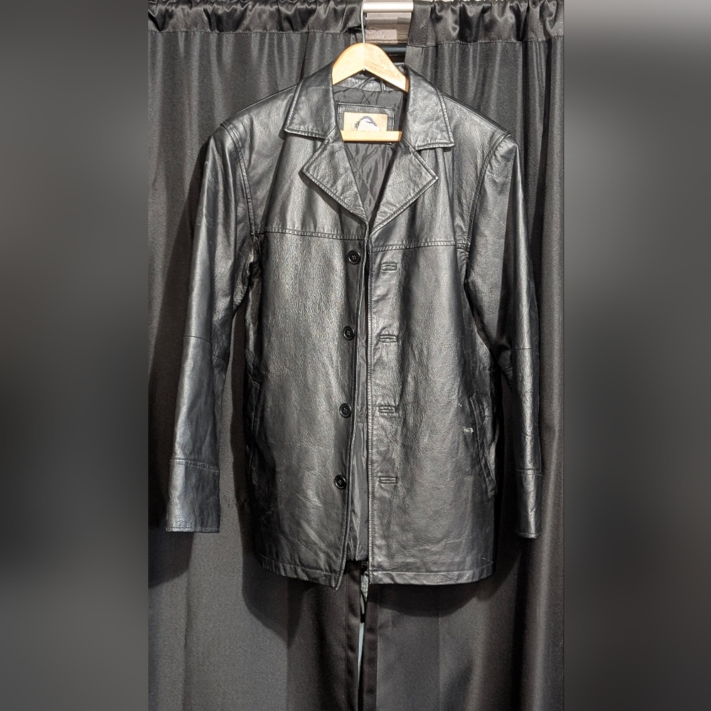 Mens Shaver Lake Black Leather Button up jacket -S